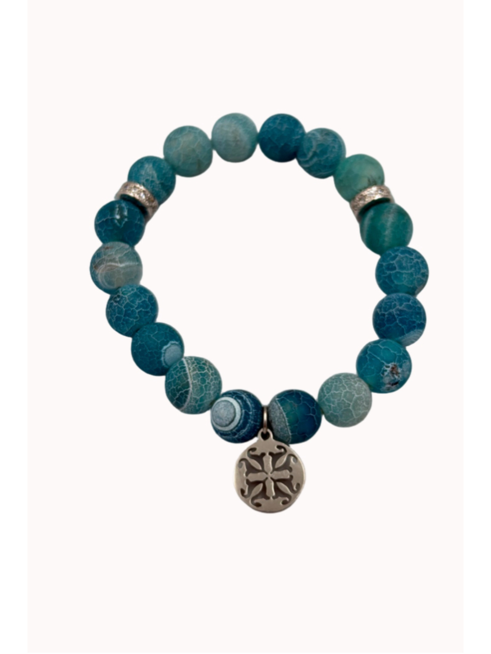 Retired Rustic Cuff Bracelet Trina Blue Green Agate Stone RC Silver Logo Charm